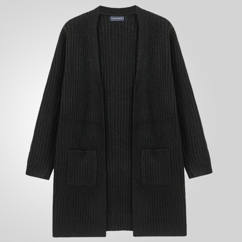 Men's Large Knit Cardigan with Deep Cut and Structured Design Lisslune