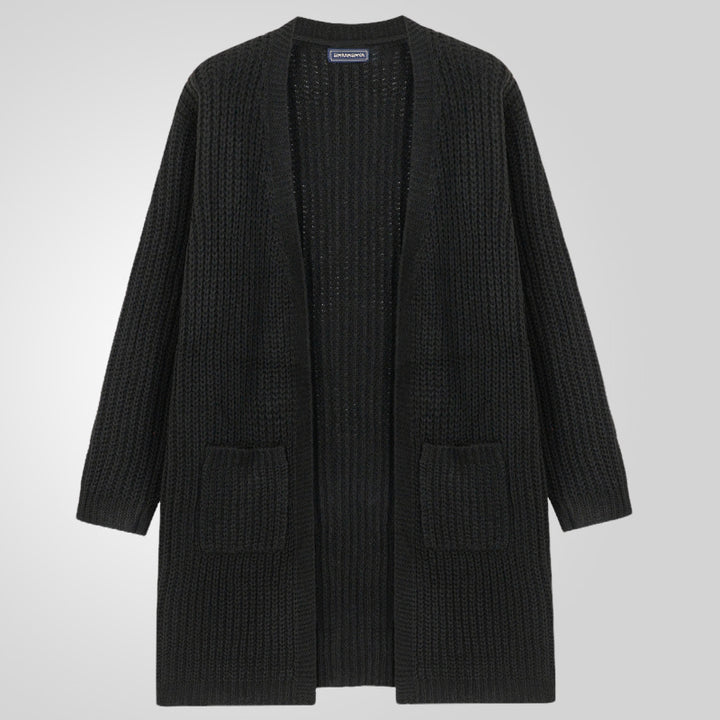 Men's Large Knit Cardigan with Deep Cut and Structured Design Lisslune