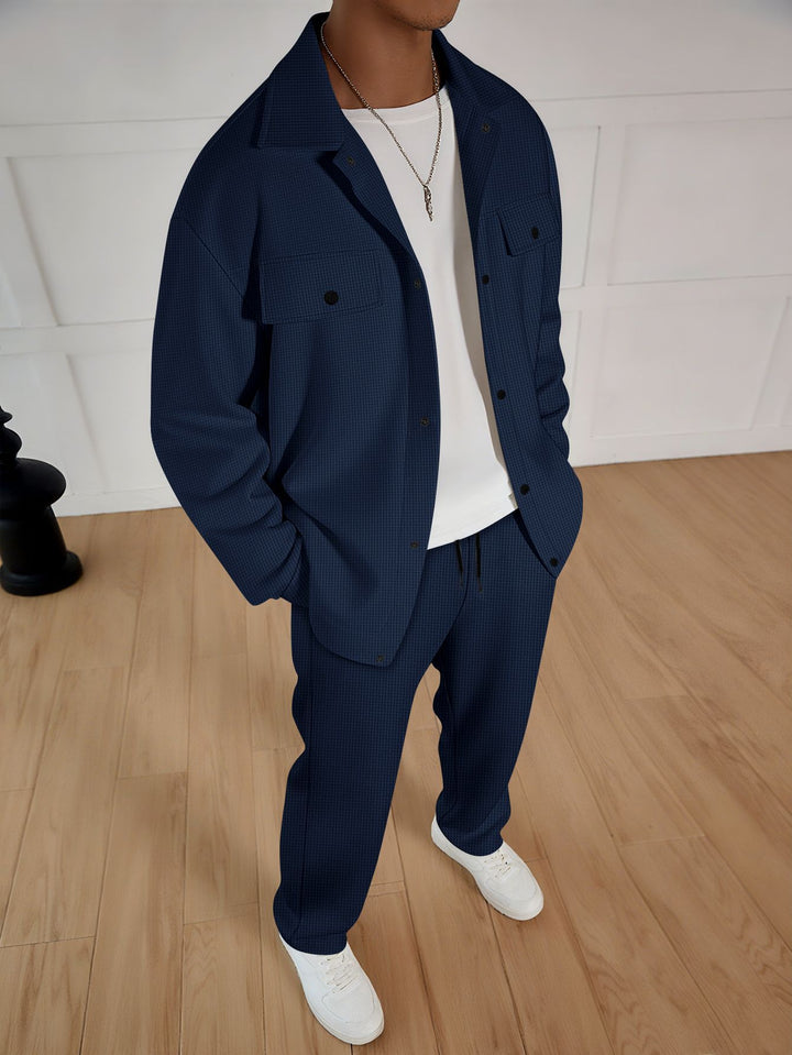 Men's casual set of striped overshirt and comfortable joggers Lisslune