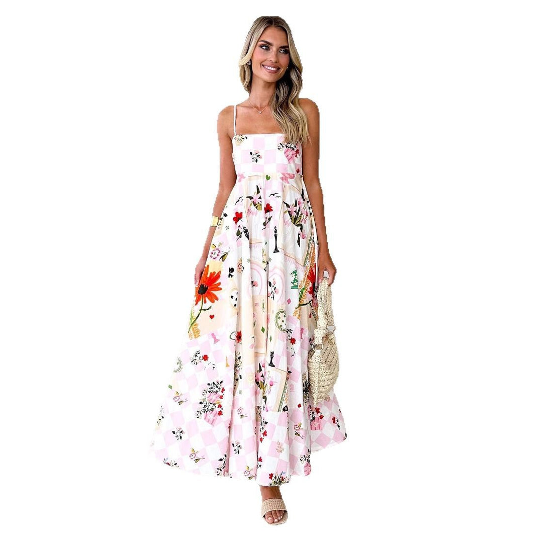 Women's maxi dress with playful floral design and cut-out details