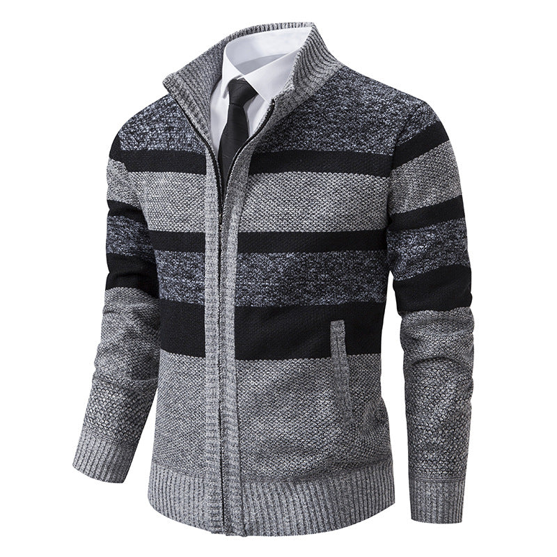 Men's cardigan with stand-up collar and modern stripe pattern Lisslune
