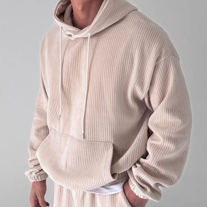 Men's Cozy Hoodie with Ribbed Structure and Practical Kangaroo Pocket Lisslune