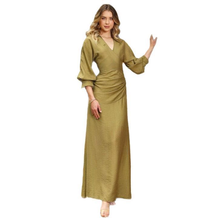Women’s maxi dress with ruched wrap design and voluminous sleeves Lisslune