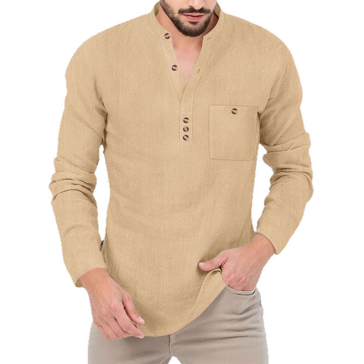 Men's Long Sleeve Shirt with Button Placket and Practical Chest Pocket Lisslune