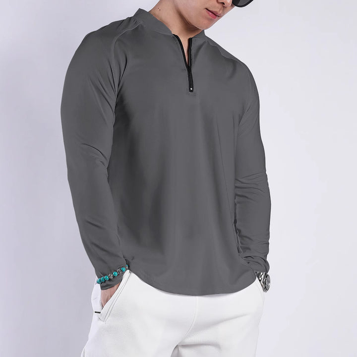 Men's Sporty Long Sleeve Top with Half Zipper and Breathable Material Lisslune