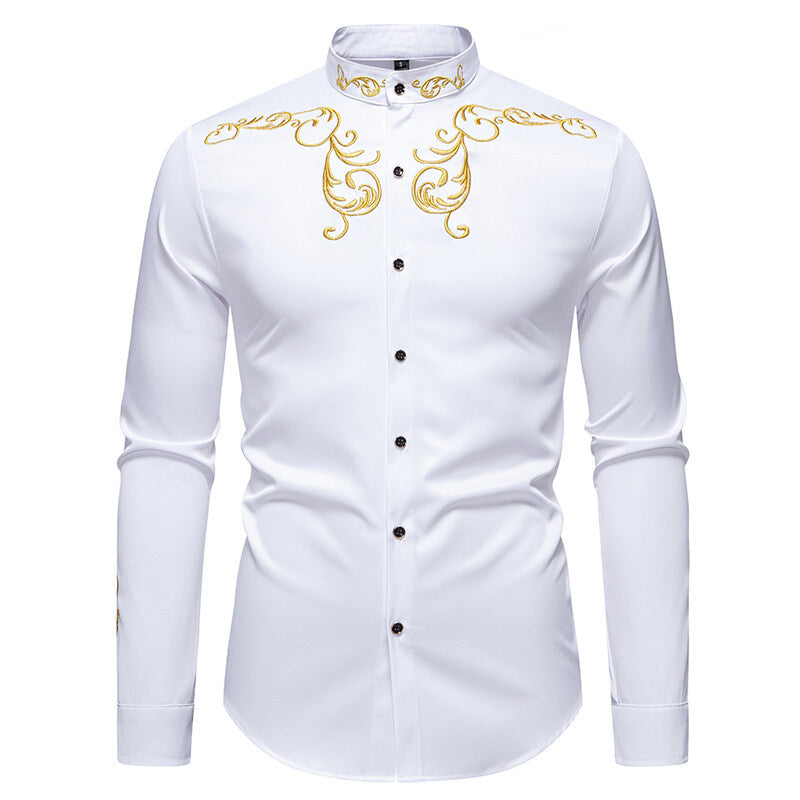 Men's Long Sleeve Shirt with Elegant Embroidery Design Lisslune
