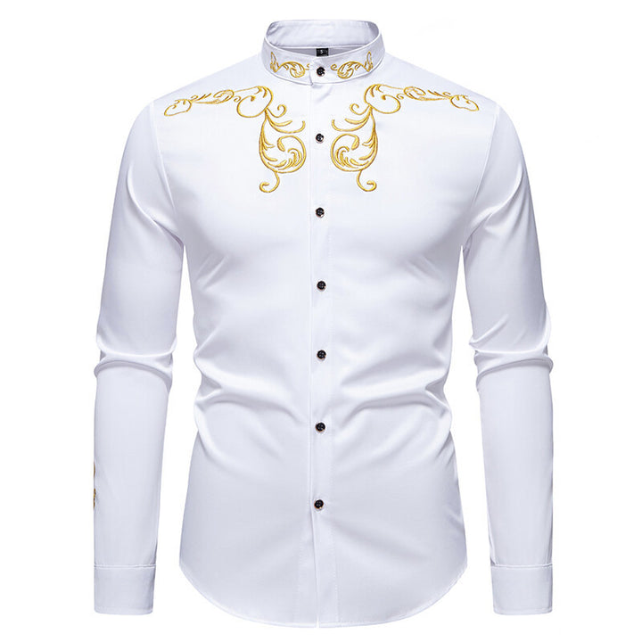 Men's Long Sleeve Shirt with Elegant Embroidery Design Lisslune