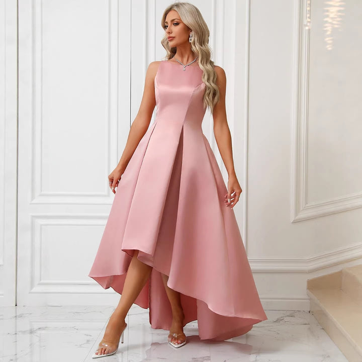 Women's Elegant Evening Dress with Asymmetrical Cut and Refined Pleats