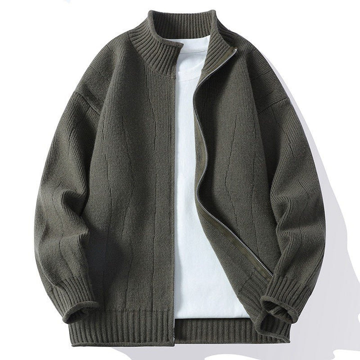 Men's Fashionable Cardigan with High Collar and Zip Lisslune