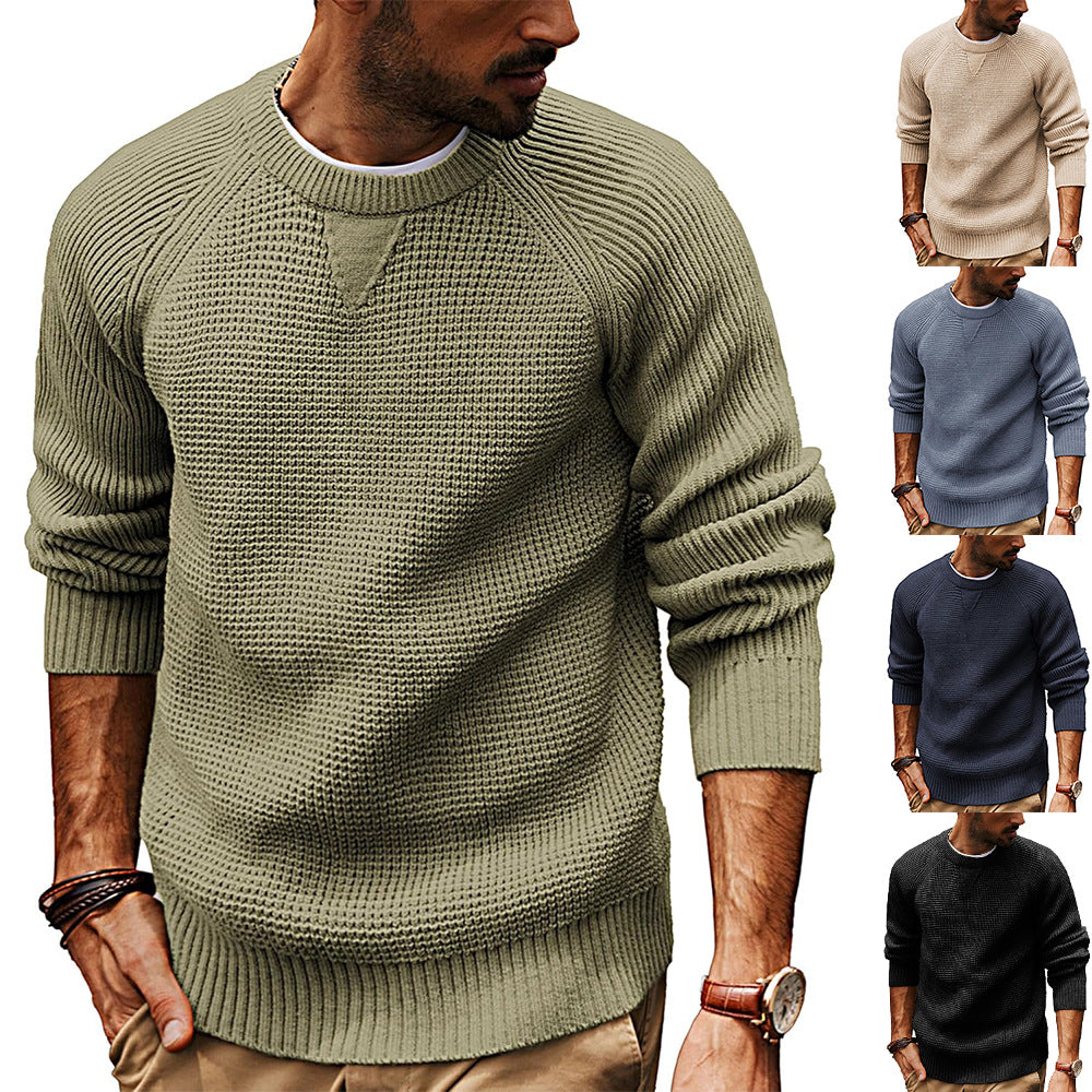 Men's casual knit sweater with textured fabric pattern and round neck Lisslune