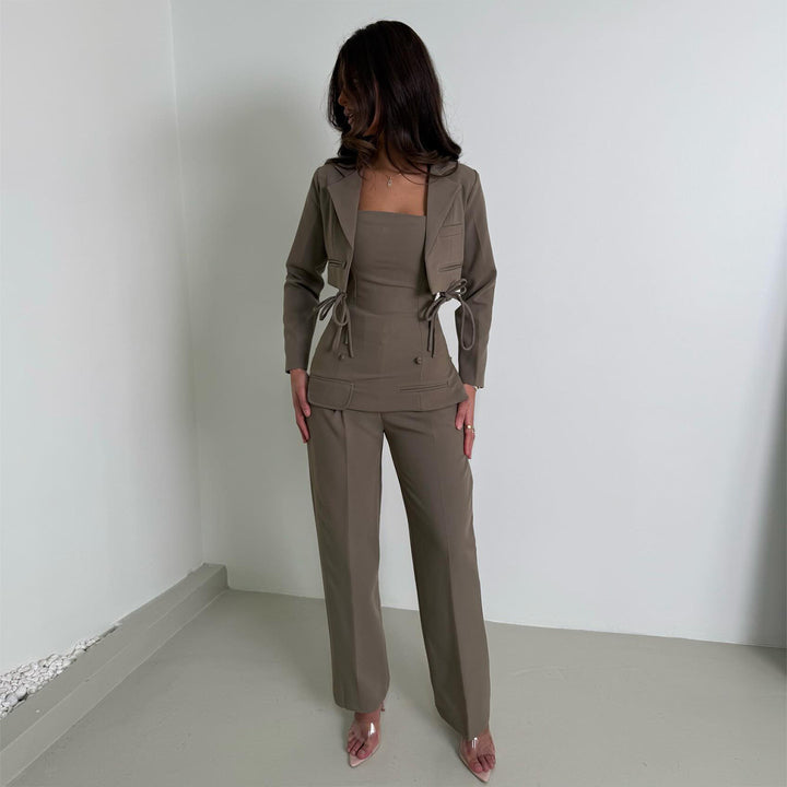 Ladies Elegant Two-Piece Set with Fitted Top and Wide Pants Style Lisslune