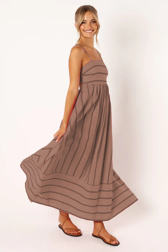 Women’s maxi dress with narrow spaghetti straps and elegant horizontal stripes Lune London