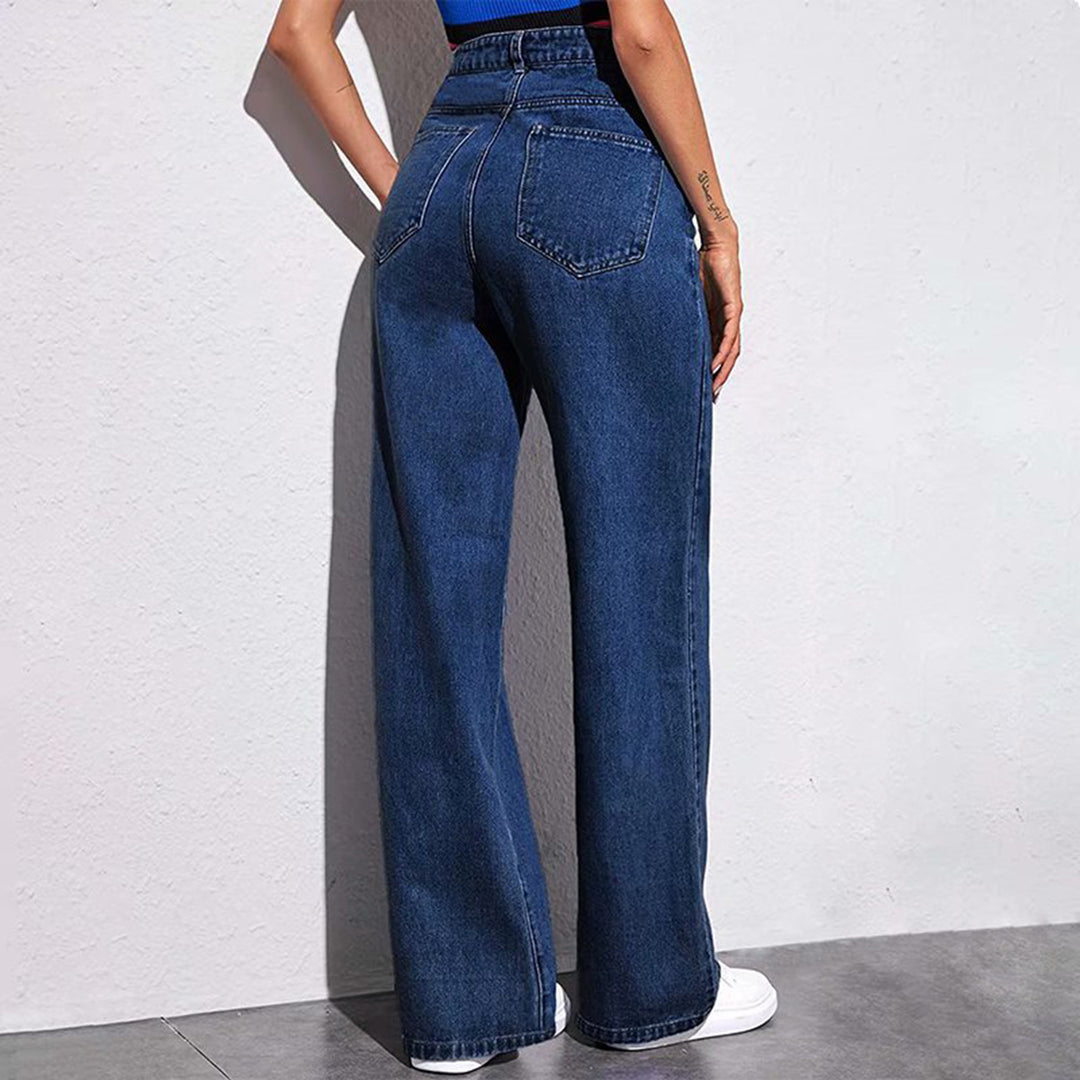 Damen Weite High-Waist Jeans im lässigen Schnitt mit eleganten Details Lisslune