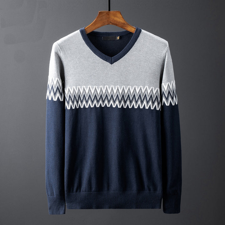 Men's elegant V-neck sweater with graphic pattern Lisslune
