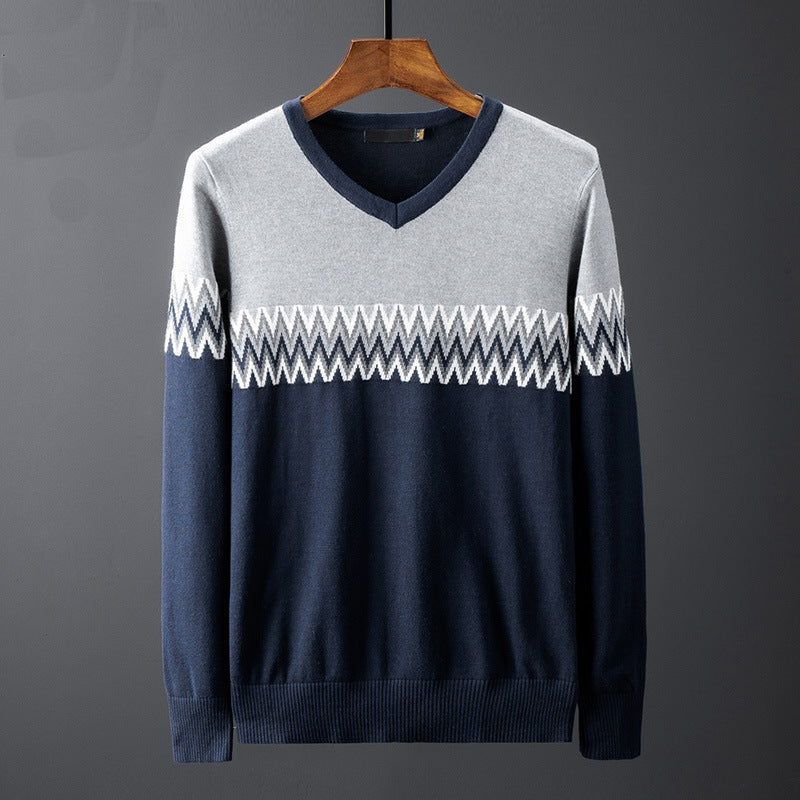 Men's fashionable V-neck pullover with elegant zigzag pattern Lisslune