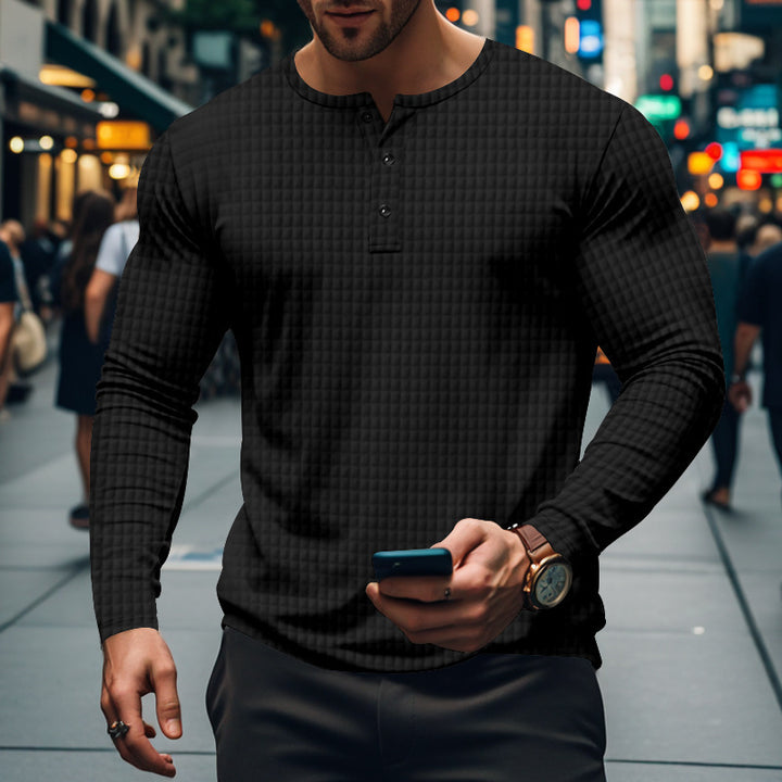 Men's long sleeve shirt with textured design and elegant button placket Lisslune