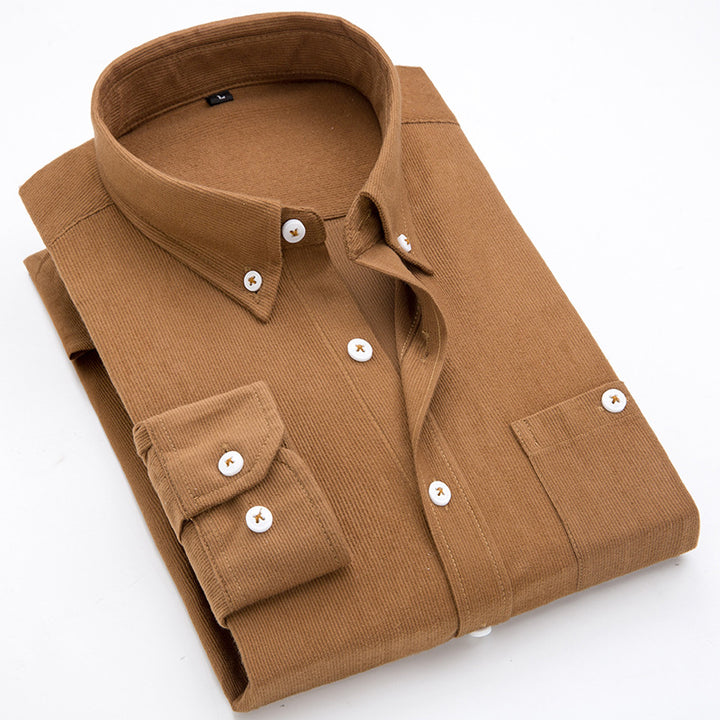 Men's cord shirts with button-down collar and patch chest pocket Lisslune