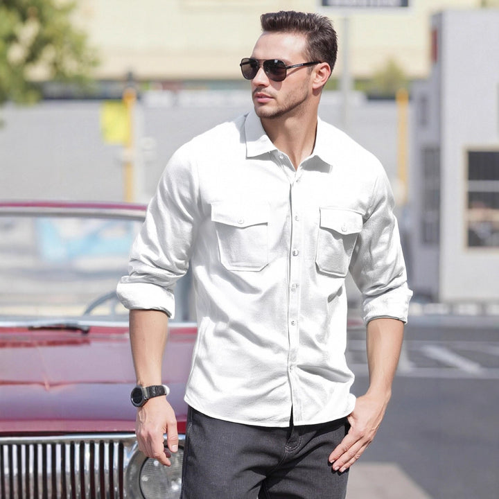 Men's Casual Long Sleeve Shirt with Practical Chest Pockets and Modern Cut Lisslune