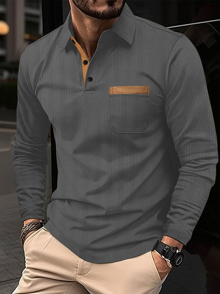 Men's Long Sleeve Shirt with Textured Design and Contrast Collar Lisslune