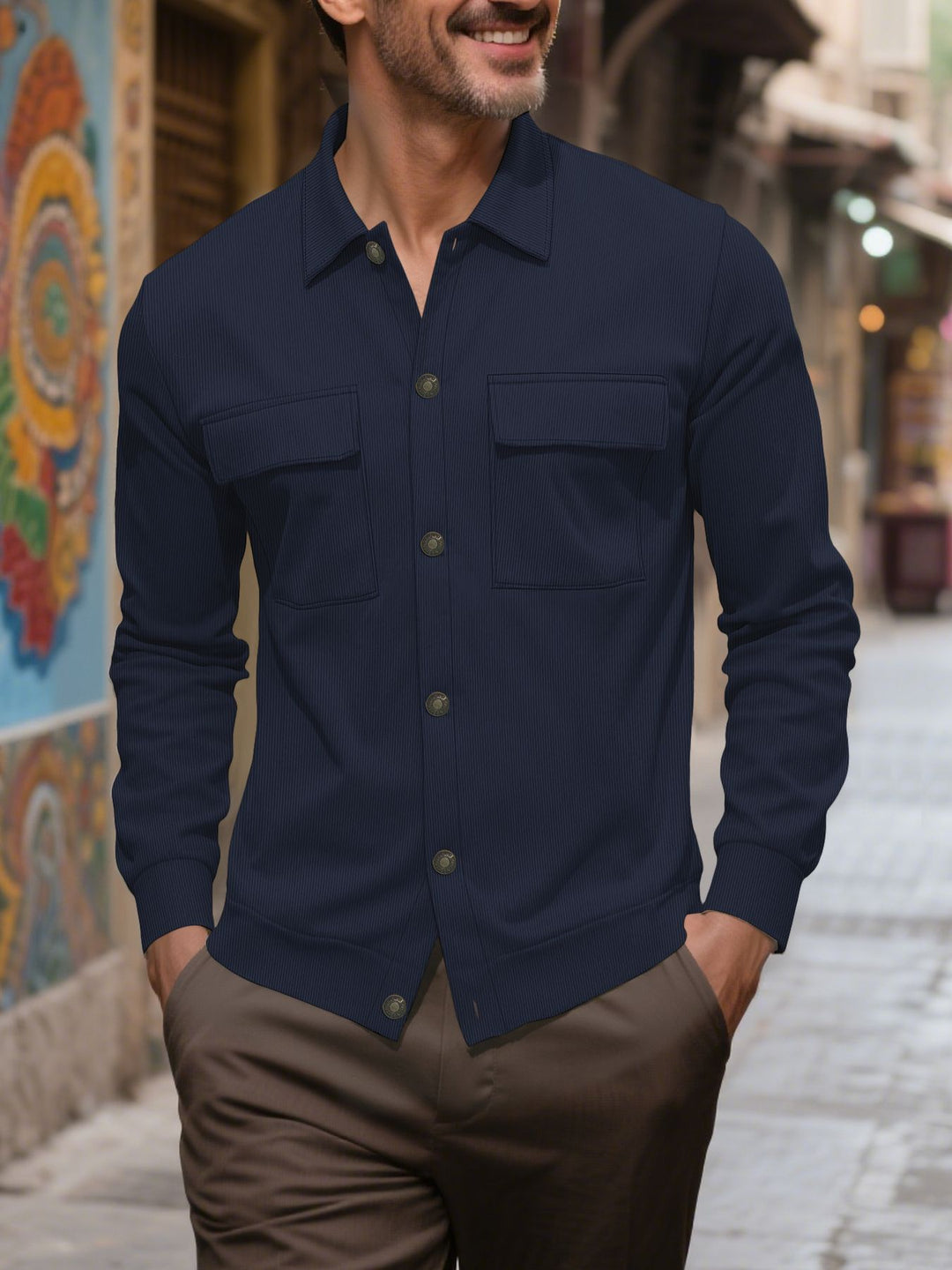 Men's fashionable shirt with practical chest pockets and elegant textured design Lisslune