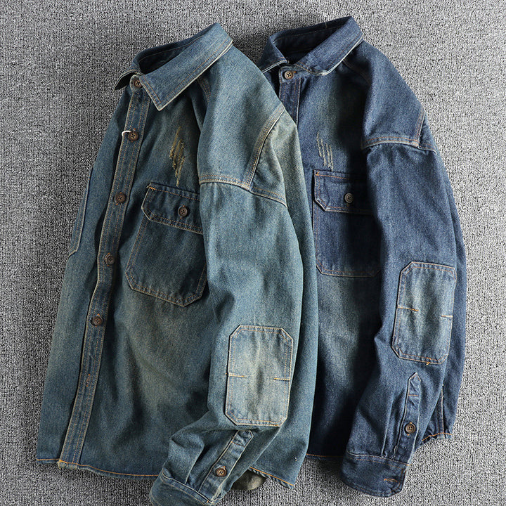 Men's denim shirt with flap pockets and vintage design Lisslune