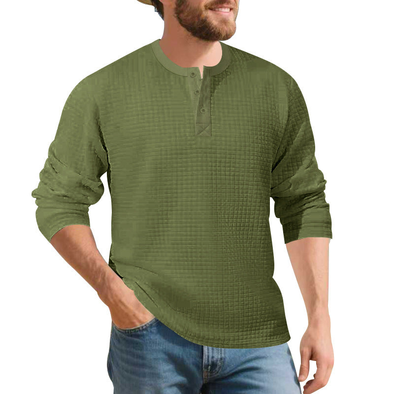 Men's Long Sleeve Henley Shirt made of comfortable waffle material with button placket Lisslune