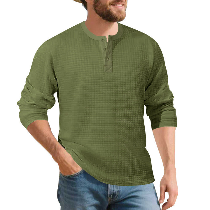 Men's Long Sleeve Henley Shirt made of comfortable waffle material with button placket Lisslune
