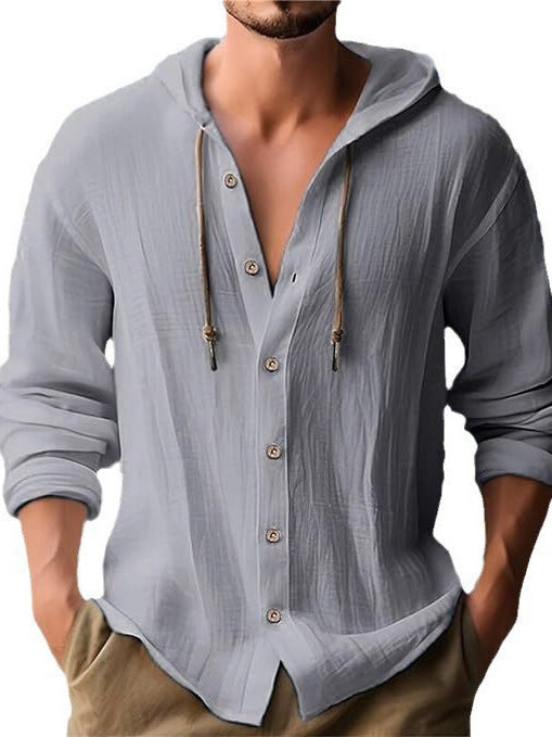 Men's leisure shirt with hood and button placket Lisslune