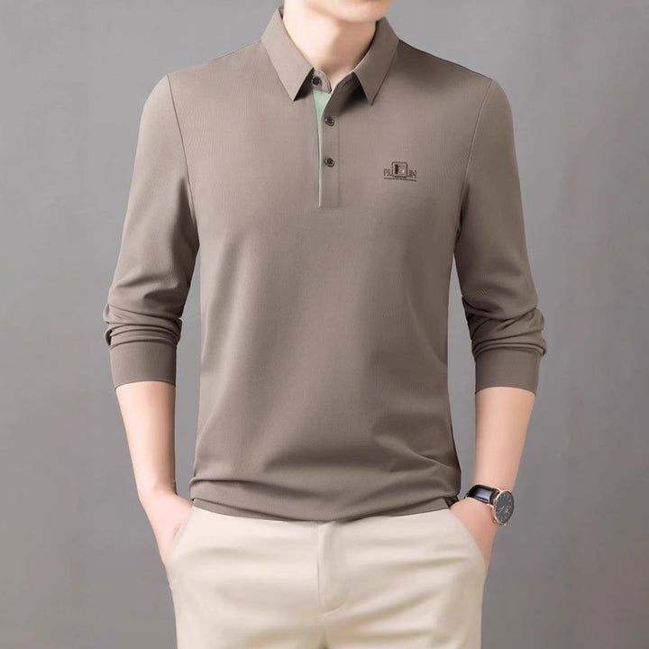 Men's Breathable Long Sleeve Polo Shirt with Modern Collar Lisslune