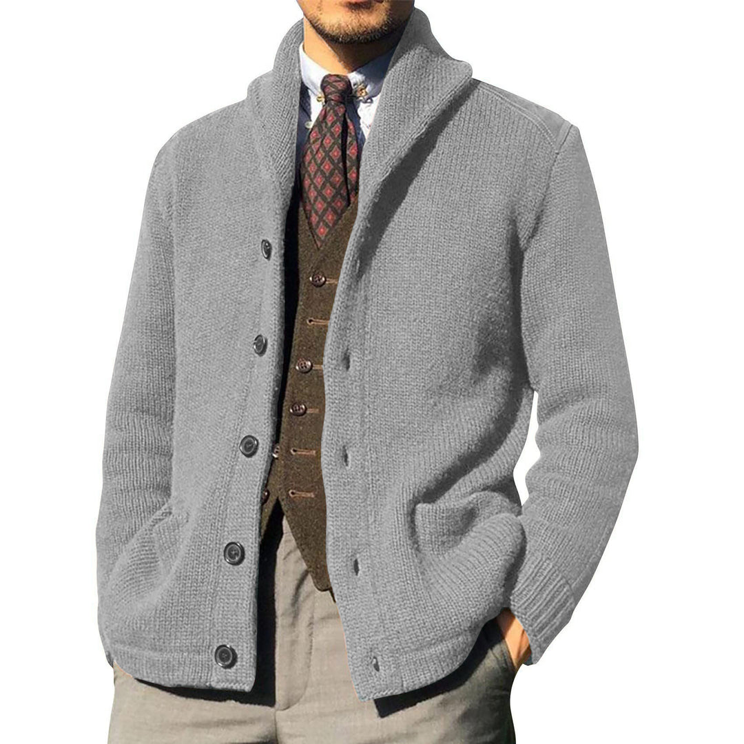 Men's Elegant Cardigan with High Collar and Button Plackets Lisslune