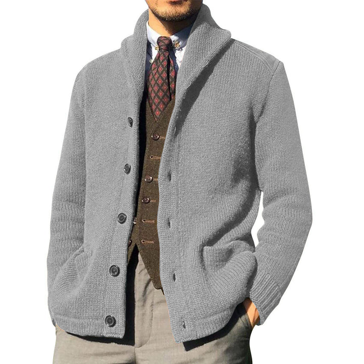 Men's Elegant Cardigan with High Collar and Button Plackets Lisslune