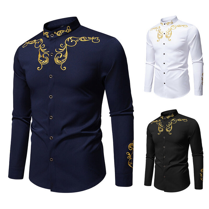 Men's Long Sleeve Shirt with Elegant Embroidery Design Lisslune