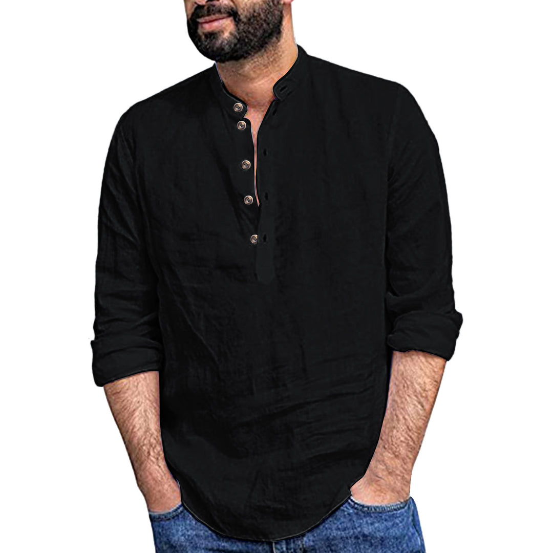 Men's Long Sleeve Henley Shirt made of lightweight linen fabric with decorative buttons and practical cut Lisslune