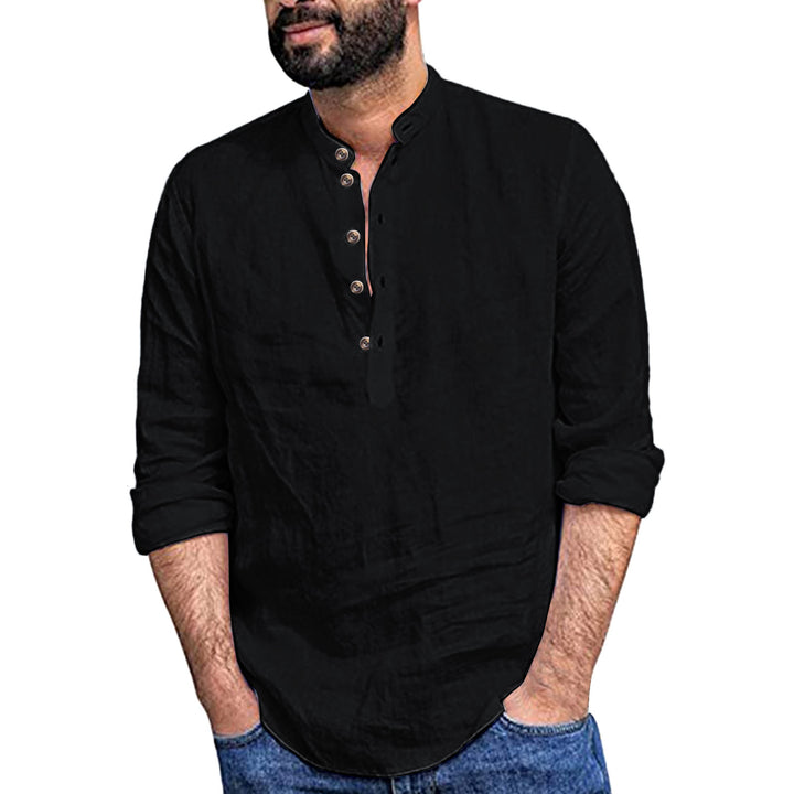 Men's Long Sleeve Henley Shirt made of lightweight linen fabric with decorative buttons and practical cut Lisslune