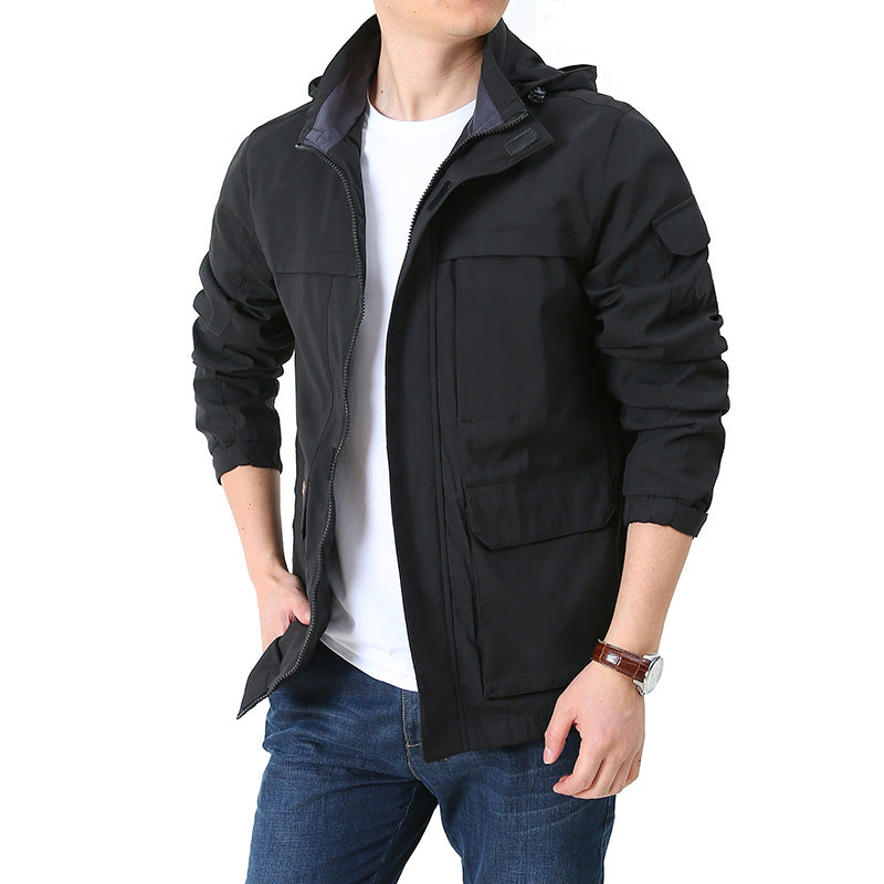 Men's Casual Transitional Jacket with Adjustable Hood Collar Lisslune