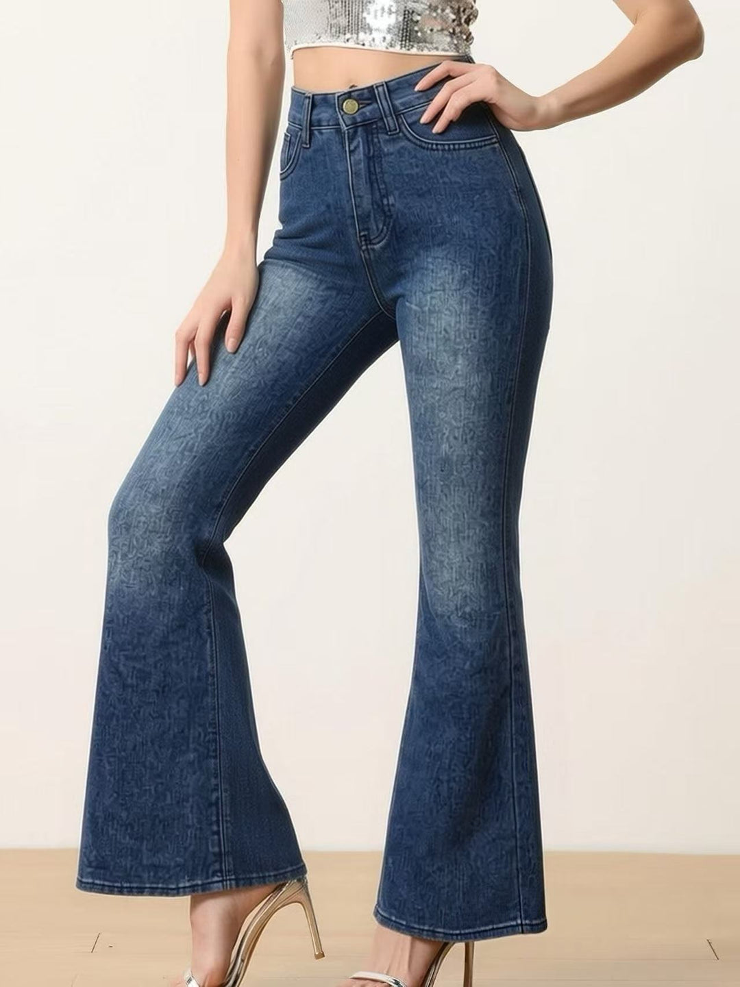 Women Flared Jeans with High Waist and Unique Structure Design Lisslune