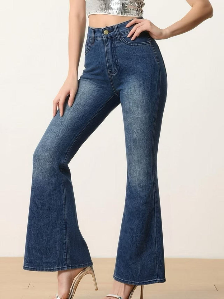 Women Flared Jeans with High Waist and Unique Structure Design Lisslune