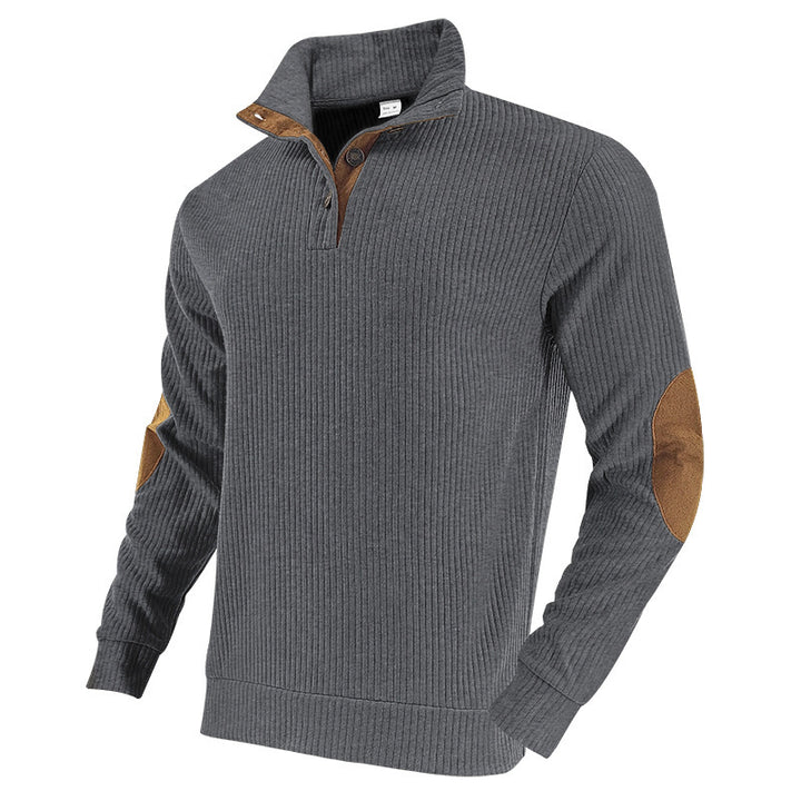 Men's knitted sweater with modern stand-up collar and contrasting leather details Lisslune