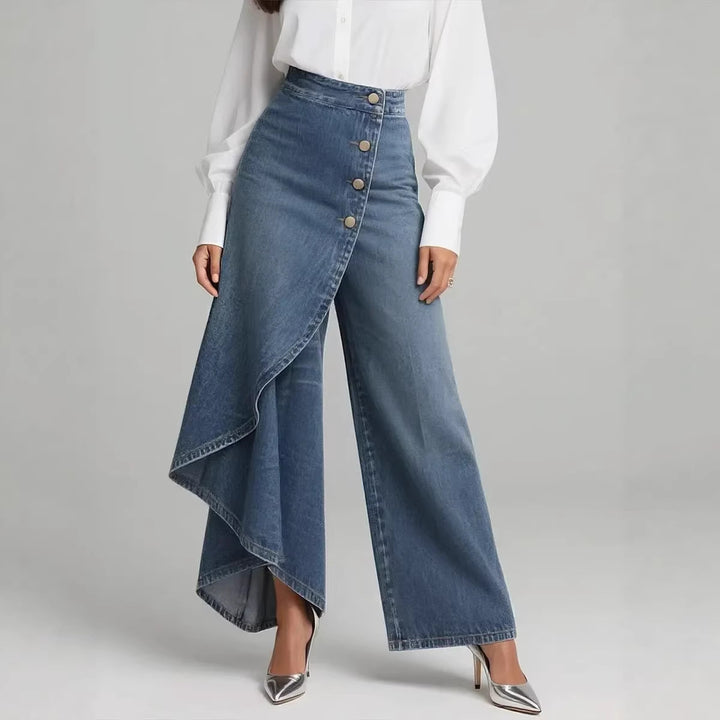 Damen Denim-Rock mit asymmetrischem Schnitt und Knopfdetails Lisslune