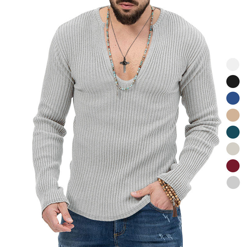 Men's long sleeve shirt with textured V-neck and ribbed design Lisslune