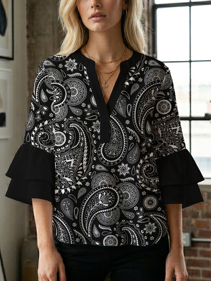 Women's blouse with voluminous wing sleeves and intense leaf pattern Lisslune