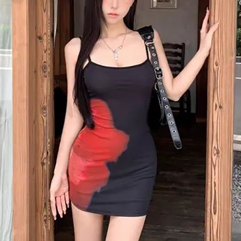 Women's form-fitting mini dress with asymmetric design and unique gradient