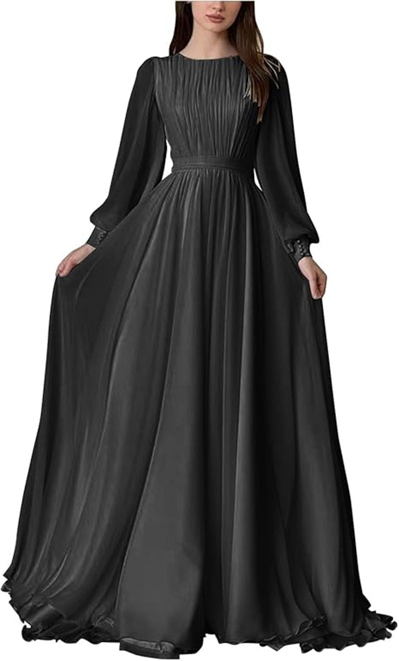 Women's Maxi Party Dress with Long Flowing Sleeves and Lace Accents Lisslune