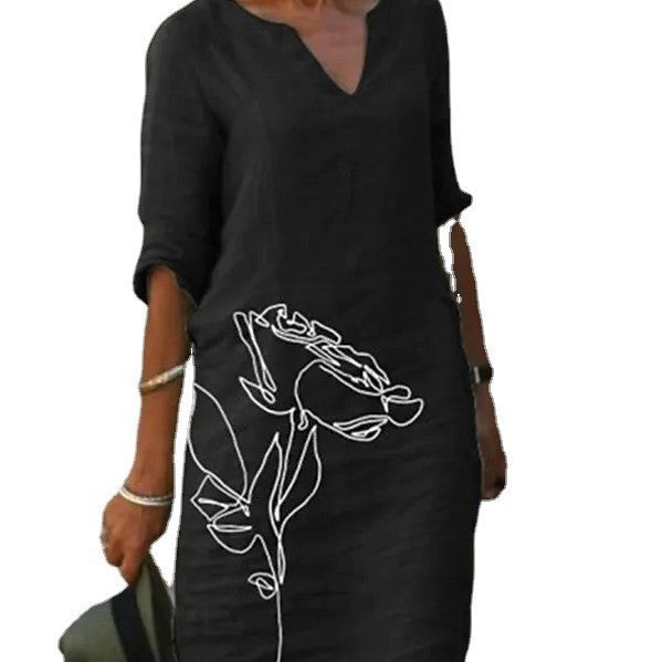 Women’s casual dress with floral design and V-neck