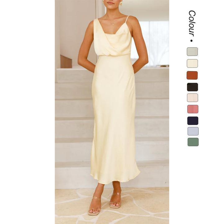 Women Elegant Maxi Dress with Draped Top and Slim Silhouette Lune London
