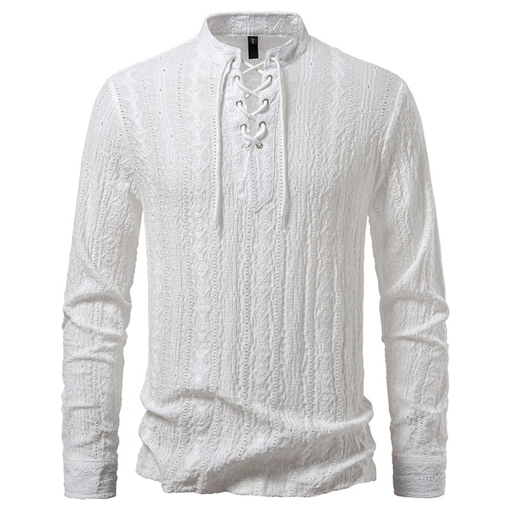 Men's Long-Sleeve Shirt with Creative Lacing Design Lisslune