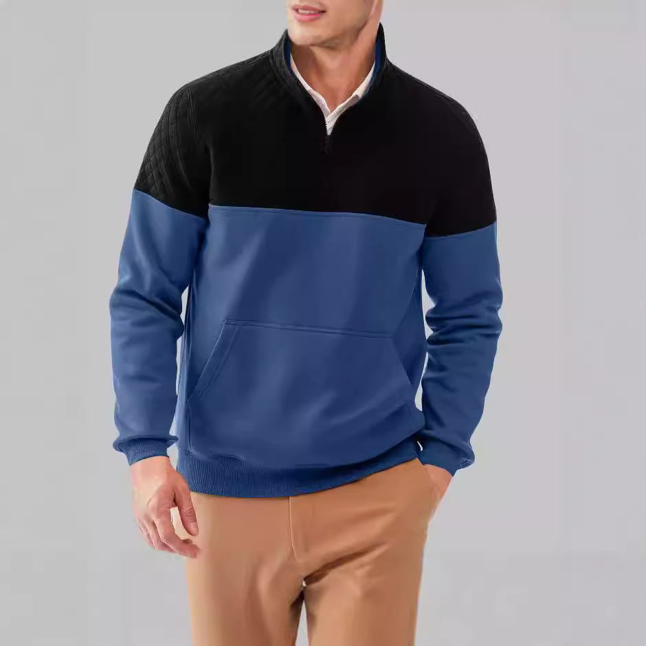 Men's quilted pullover with short zipper and practical kangaroo pocket Lisslune