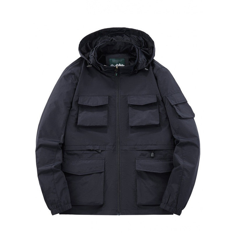Men's Multifunctional Jacket with Numerous Pockets and Adjustable Hood Collar Lisslune