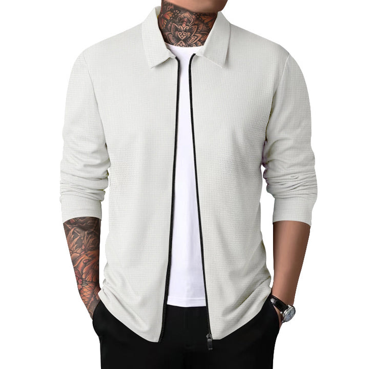 Men's sporty long sleeve T-shirt with zipper and breathable textured design Lisslune