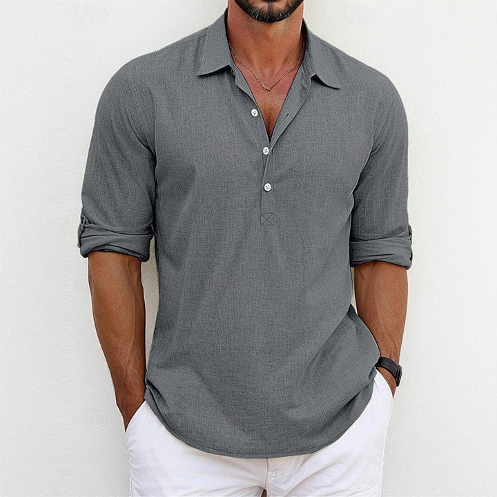 Men's stylish shirt with three-quarter sleeves and button placket Lisslune
